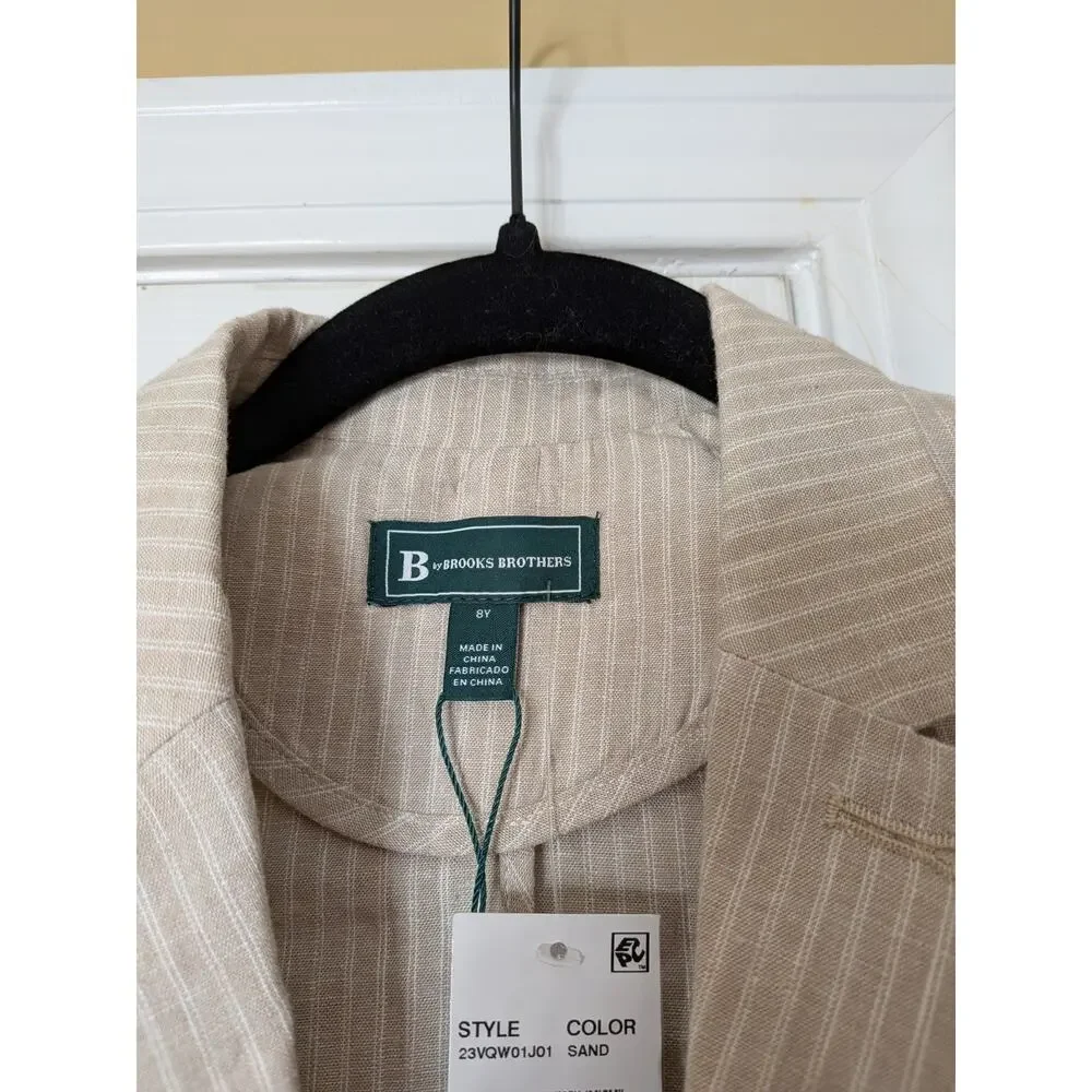 Brooks Brothers Boys Linen Blend Blazer 8Y Sand Stripe Summer Suit Jacket Preppy